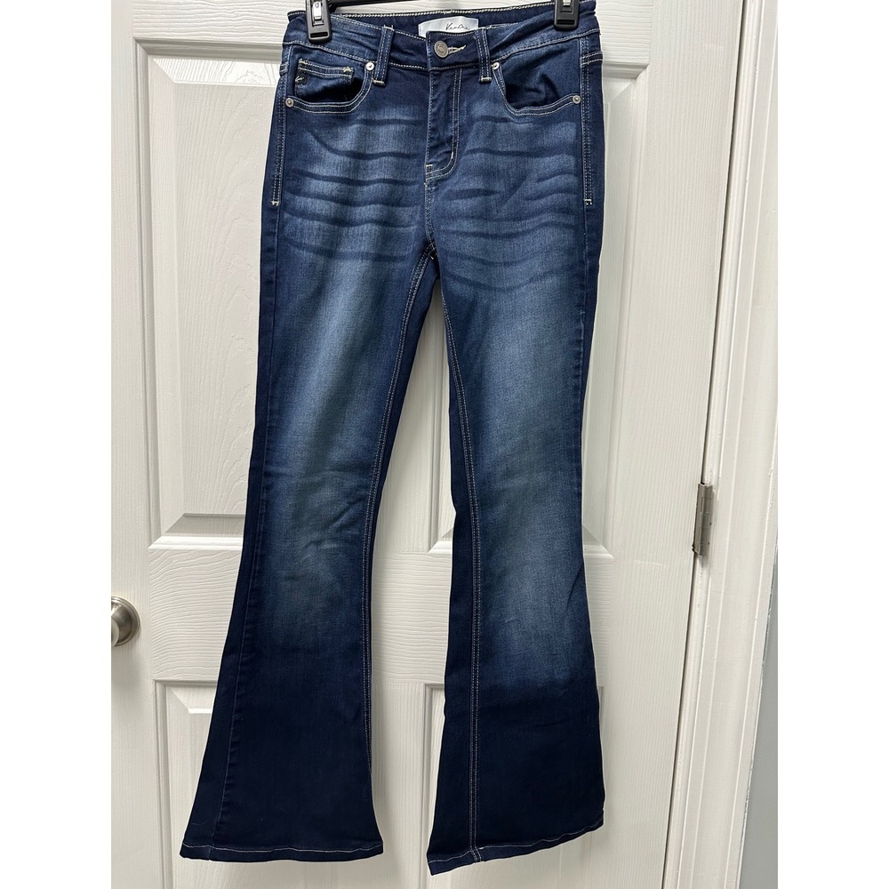 Kancan Women Dark Wash Mid Rise Flare Jeans KC6102DH Size 5/26 Boho